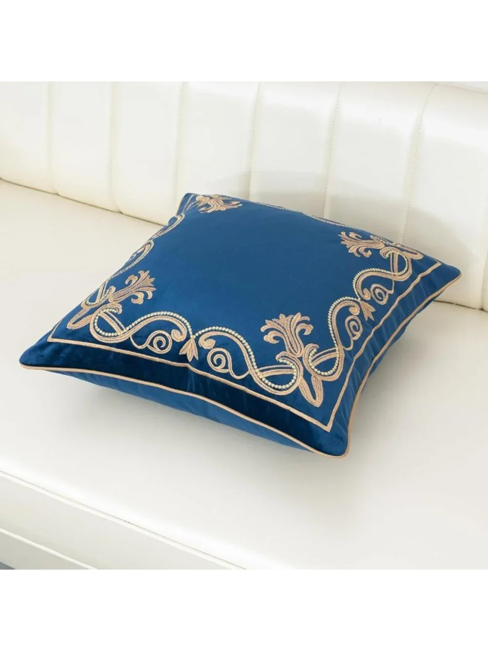 Luxurious 18x18 Floral Velvet Pillow Cover, Embroidered Throw for Couch